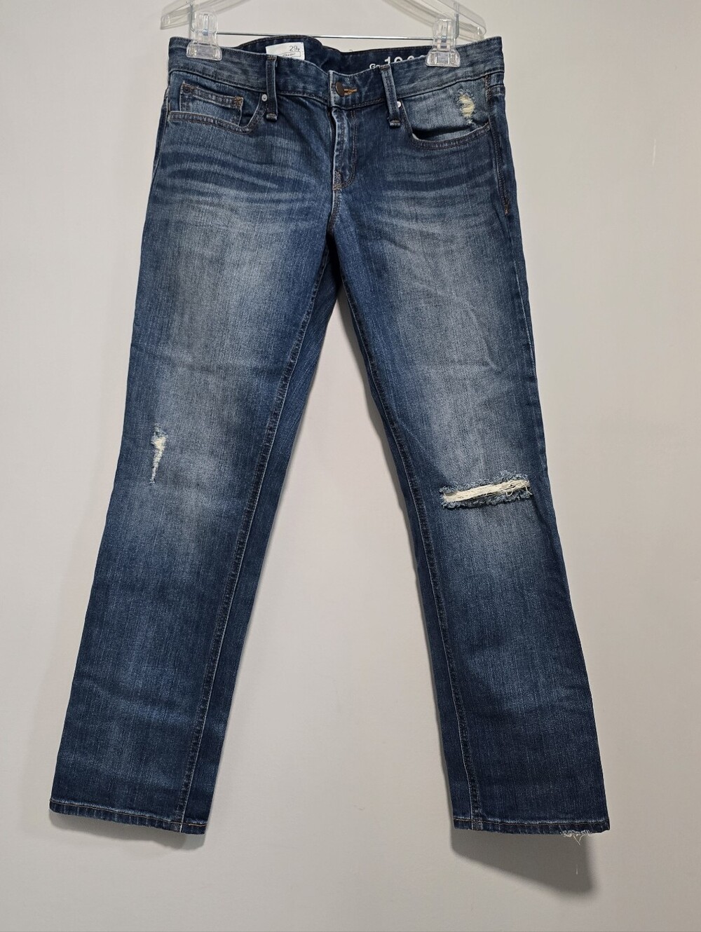 Womens Blue Distressed Straight-Leg Jeans NWOT